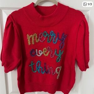 Red Festive Sweater with Glittery Holiday Text